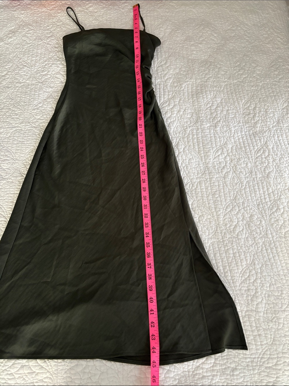 Zara Satin Midi Slip Dress Ruched Side Spaghetti Straps Emerald Green Size XS - Picture 11 of 14